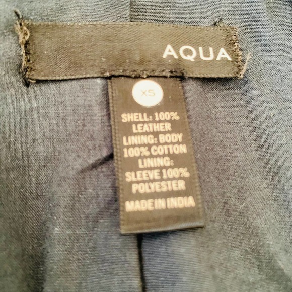 Aqua Lambskin Leather Black Cotton Lined Fitted Blazer Jacket Size Extra Small - Picture 9 of 10